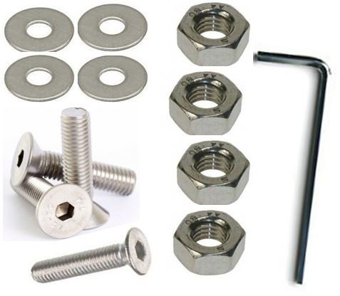 AHC 8mm Countersunk Bolts M8 x 55mm (Including Head) A2 Stainless Steel Socket/Allen Head Csk Bolt/Screws (4 Pack) Free Washers Nuts and Hex Key