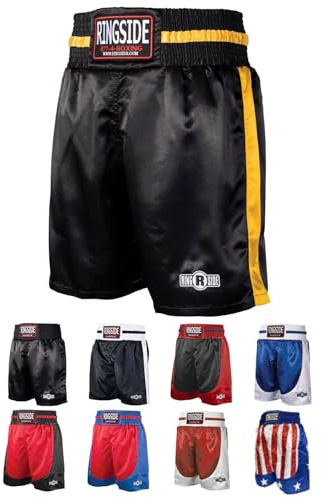 Ringside Pro-Style Boxing Trunks, Satin Boxing Shorts for Men and Women, Ideal for Boxing, MMA, Muay Thai, Black/Gold, Youth Small