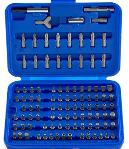 NEIKO 10048A Security Bit Set 100-Piece Set Cr-V Steel 1/4-inch Adapters Phillips Slotted Hex Torx Star Tamperproof Pozi Square Spanner Torque Tri-Wing Clutch Spline Wing Nut, Security Torx Bit Set