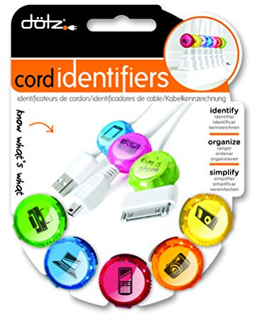 Dotz Cord Identifiers, Cord and Cable Management for Home and Office, 5 Count, Bright Colors (DCI101CO-CB)