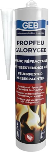 GEB Mastic réfractaire CALORYGEB spécial montage et réparation de boisseaux, conduits de fumée et foyers de cheminée, résistant jusqu’à 1300°C, Cartouche 310g