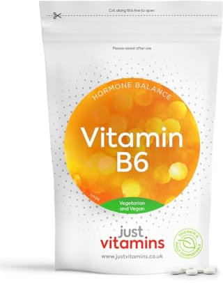 Vitamin B6 High Strength 10mg | 180 Vegan Tablets | Supports Nervous System & Hormonal Balance, Boosts Energy, Reduces Fatigue | Non-GMO, No Artificial Additives | Premium UK Made - Just Vitamins