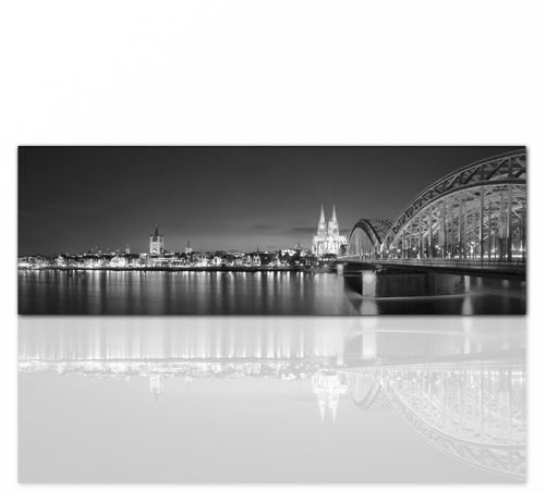 Paul Sinus Art Schwarz Weiß Köln Cologne Bild auf Leinwand - Edler Köln Kunstdruck auf echter Leinwand, fertig aufgespannt auf hochwertigen Holzkeilrahmen - 120x40cm