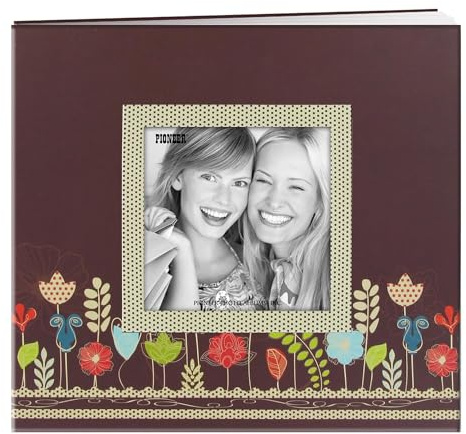 Pioneer Photo Albums 20 Page Designer Printed Raised Frame Garden Cover Scrapbook for 8 by 8-Inch Pages, Clear,White