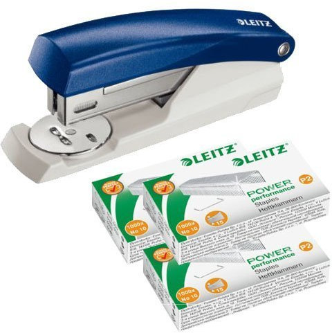 Leitz Mini Heftgerät NeXXt, Heftleistung 10 Blatt | Farbe wählbar (Mit Heftklammern, Blau)