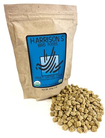Harrison's Bird Foods Adult Lifetime Coarse Certified Organic Non-GMO Daily Maintenance Formula for Medium to Large Birds, Parrots, Cockatoos, Macaws etc, Suitable for All Life Stages, 454g / 1lb