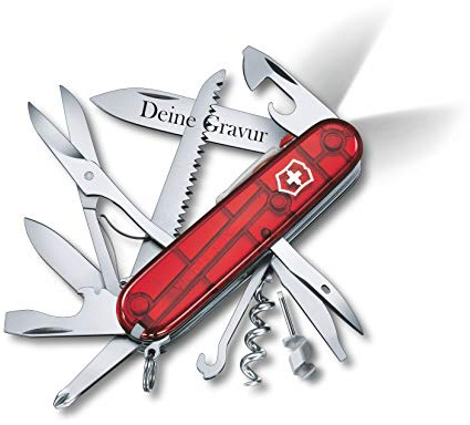 Victorinox HUNTSMAN LITE mit Wunsch Gravur auf der Klinge I Geschenk für Männer Frauen I zum Geburtstag I Schweizer Taschenmesser personalisiert mit 21 Funktionen 1.7915.T