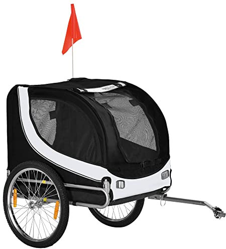 Pawhut Hundeanhänger Fahrradanhänger Hundetransporter Hunde Fahrrad Anhänger Weiß+Schwarz 130 x 73 x 90 cm