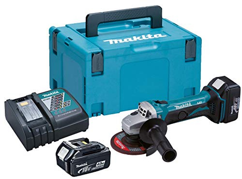 Makita Akku-Winkelschleifer, (18 V im Makpac mit 2 Akkus 4,0 Ah + Ladegerät), DGA452RMJ