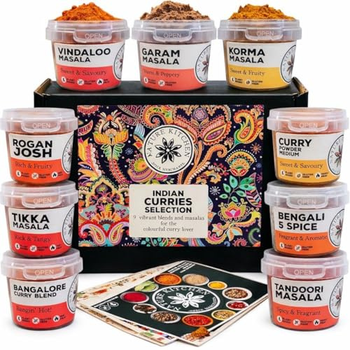 Nature Kitchen Indian Curry Powder Masala Gourmet Spice Seasoning Selection Mix Gift Set Kit. 9x Gluten-Free Herbs and Spices For Cooking Recipes. Including Blends For Vindaloo, Korma and More