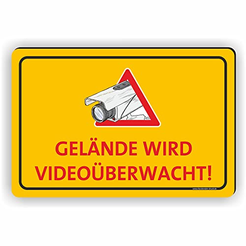 GELÄNDE WIRD VIDEOÜBERWACHT (gelb) - Videoüberwachung Schild/VÜ-007 - (45x30cm SCHILD)