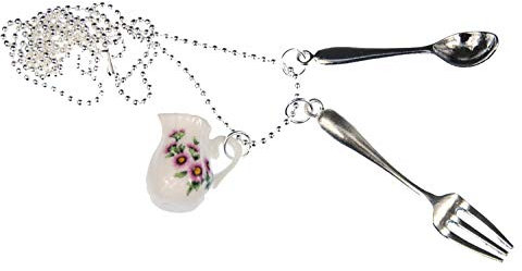 Miniblings Lot de 3 Plats Collier de Collier 80cm Cuisine cuillère Fourchette Pot L - Bijoux Faits à la Main - chaîne à maillons argenté