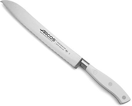 Arcos Coltello per Pane 8 pollici in Acciaio Inossidabile, Coltello da Cucina Seghettato con Manico Ergonomico in Poliossimetilene e Lama da 200 mm, Serie Riviera Blanc, Colore Bianco