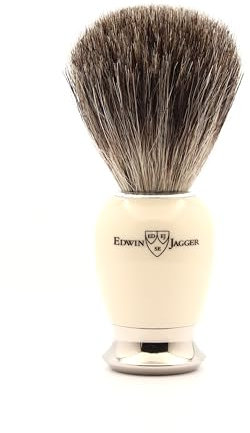 Edwin Jagger 81SB587 - Pennello da barba con setole di puro tasso, manico imitazione avorio, nodo ed estremità in nichel placcato