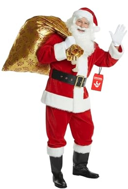 Morph Deluxe Santa Costume Adult Father Christmas Fancy Dress Luxury Santa Claus Outfit for Holiday Celebrations, X-Large