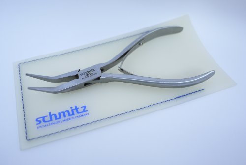 Spitzzange 145mm - schmitz 4413FP00 RF - gebogene, lange Greif-Backen ohne Verzahnung - INOX - ROSTFREI - Durchgestecktes Zangengelenk für den Profi - Made in Germany - Solingen