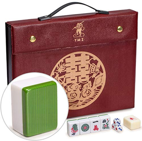 Yellow Mountain Imports Professionelles Chinesisches Mahjong-Spielset, Double Happiness (Grün) mit 146 mittelgroßen Ziegeln - Für Das Spiel Im Chinesischen Stil [專業中式麻將]