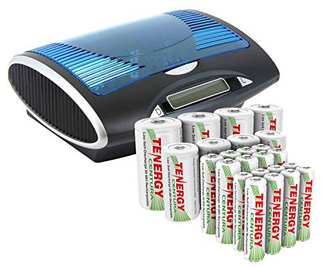 Tenergy T9688 Universal LCD Battery Charger + 24 pack Centura Pre-Charged NiMH Batteries (8xAA, 8xAAA, 4xD, 4xC)