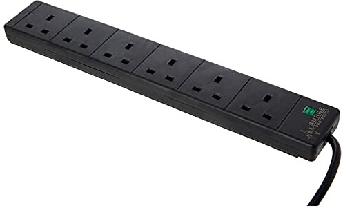 Pro-Elec SC299 1 m 6 Gang Extension Lead with Surge Protection - Black