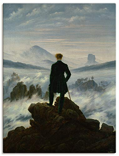 ARTLAND Wanddeko Leinwand Bilder Wandbild 45x60 cm Wandern Berge Wald Wolken Nebel Der Wanderer über dem Nebelmeer 1818 Romantik Caspar David Friedrich T6QN