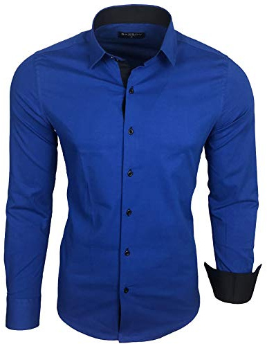 Baxboy Camicia da uomo a maniche lunghe, Slim Fit, facile da stirare, per lavoro, tempo libero, matrimonio/Con colletto Kent, modello B-500, Sax, L