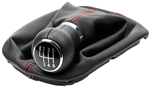 Schaltsack & Schaltknauf für VW Passat B5 3B 3BG - Bj. 1996 - 2005 - 6 Gang Knauf mit Rahmen - Schwarz Rot Chrom - Schaltmanschette Schalthebel Manschette für Schaltung - Hebel Schaltgetriebe A257-3
