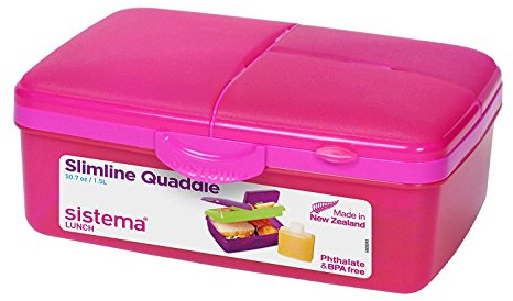 Sistema Slimline Quaddie Lunch Box, Pink, 1.5 Litre