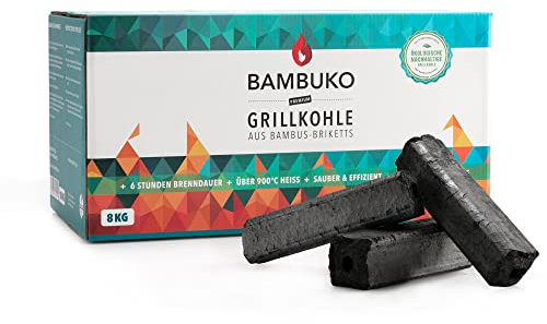 McBrikett BAMBUKO Premium Grillkohle, 8 kg Bio Bambuskohle, rauchfrei & sehr heiß