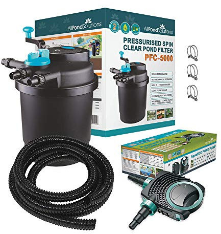 AllPondSolutions Pressurised Koi Fish Pond Filter Complete Kit with Pond Pump and UV Steriliser Light All in one - Ponds Up to 5000 litres - PFC-5000-KIT
