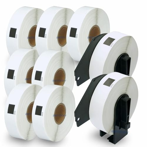 BETCKEY - 10 Rotoli DK-11203 Etichette per Raccoglitori Compatibile con Brother, 17mm x 87mm, 3000 Etichette per Stampanti di Etichette Brother QL (2 Portaetichette Riutilizzabili)