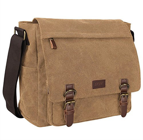 S-ZONE Herren Umhängetasche 15,6 Inch Große Vintage Canvas Messenger Bag Aktenktasche Schultertasche Bürotasche Kuriertasche Arbeitstasche