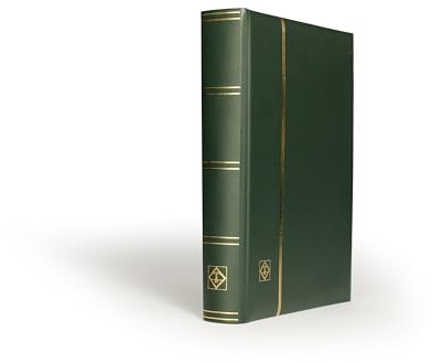 LIGHTHOUSE – “PREMIUM” Bonded Leather Cover Stockbook for Stamps - 64 Black Cardstock A4 Pages with Clear Strips and Double Linen Hinges - Green