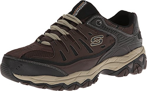 Skechers Men's Afterburn M. Fit Fashion Sneakers – Leather Upper, Memory Foam Insole, Rubber Outsole, Brown/Taupe, 9.5 X-Wide