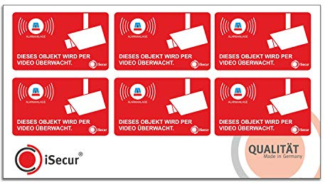 iSecur 5er Set Video Alarm Aufkleber 5 x 3 cm außenklebend - hin457 | Achtung Dieses Objekt wird per Video überwacht, Alarmanlage Hinweis für Fenster Tür, außenklebend, UV-wetterfest, langlebig
