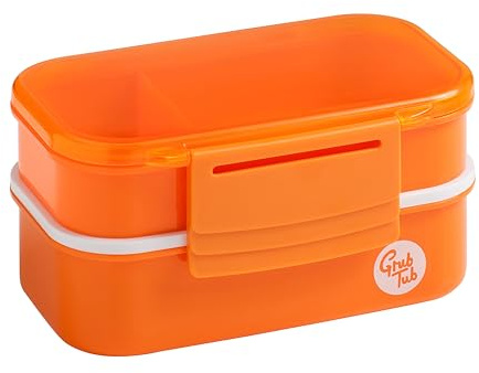 Premier Houseware Orange Lunch Box | Lunchbox with Compartments and Cutlery | Plastic Meal Organizer for Kids and Adults | Multi Compartment Box for School and Office