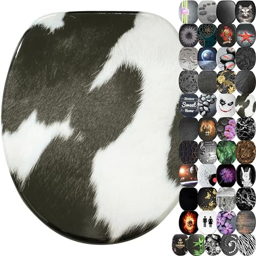 WC Sitz mit Absenkautomatik, viele schöne schwarze WC Sitze zur Auswahl, hochwertige und stabile Qualität aus Holz (Kuhflecken)