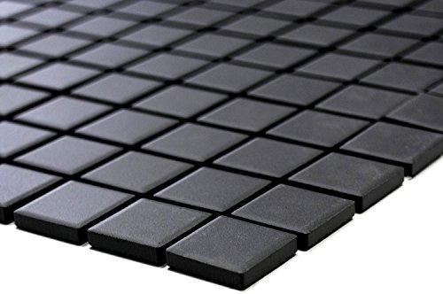 Mosaik Quadrat uni schwarz unglasiert rutschhemmend R10 Keramik rutschsicher trittsicher anti slip rutschfest, Mosaikstein Format: 25x25x5 mm, Bogengröße: 327x302 mm, 1 Bogen/Matte