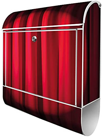 banjado Design Briefkasten Roter Vorhang 38,5x46,5x13cm & 2 Schlüssel - Briefkasten Stahl Weiß mit Zeitungsfach pulverbeschichtet - Postkasten A4 Einwurf inkl. Montagematerial