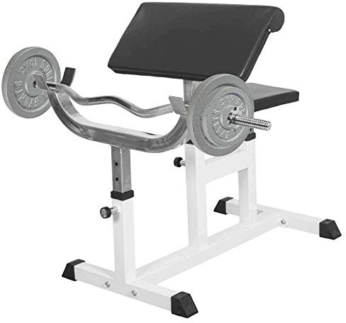 GORILLA SPORTS® Banc de Musculation Curl – Barre SZ 120 cm + 4 Disques Fonte (2×10 kg, 2×5 kg) – Réglable, Antidérapant, Idéal Biceps et Triceps, Bandes de Résistance