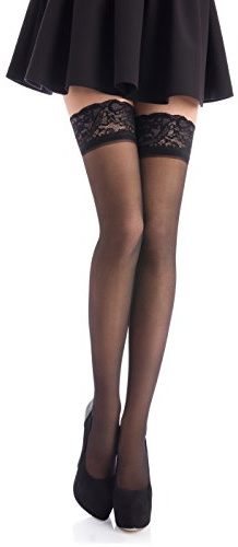 Romartex halterlose 20 DEN Elasthan Strümpfe mit schmalem Spitzenbund (4-6 cm), XL, schwarz