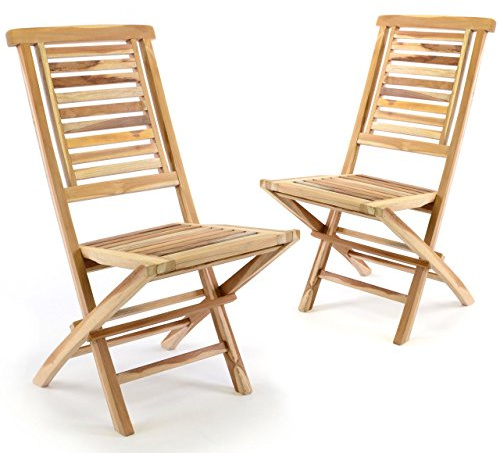Divero 2er Set Gartenstuhl HANTOWN, Teak Holz, unbehandelt - Braun