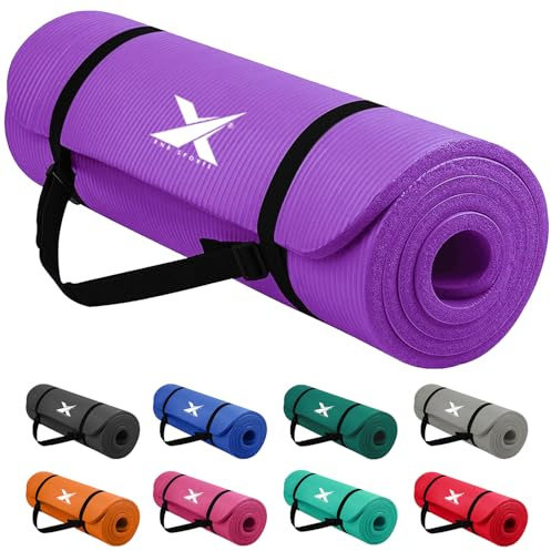Xn8 Sports Yoga mat 10mm & 15mm Thick NBR Exercise Mat - Non-Tearable Pilates Mat with Extra Carry Strap - Yoga Mats for Women Men for Aerobics Lunges Planks Indoor & Outdoor 61Lx20Wx1.5 & 1Th