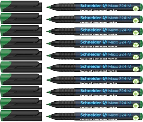 Schneider Maxx 224 M Universal-Marker (permanent, Cap-Off-Ink, nachfüllbar, 1,0 mm) 10er Packung grün