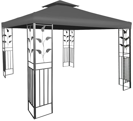 Pavillon Ersatzdach wasserdicht mit PVC Beschichtung 3 x 3 Meter - anthrazit - Pavillondach mit Kaminabzug - Universal Garten Party Pavillon Dach Sonnenschutz