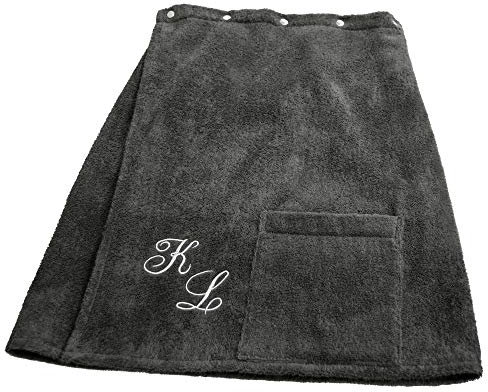 Lashuma Framsohn Saunatuch Fun Saunakilt für die Herren, Farbe Grau Anthrazit, Bestickt mit Ihrem Wunsch Monogramm Silber Grau