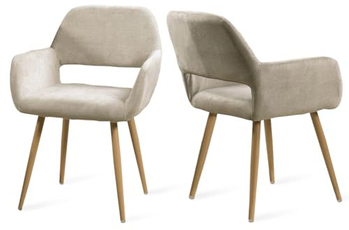 MEUBLE COSY Juego de 2 Sillas de Comedor Escandinavo Sillón Tapizado en Tela con Reposabrazos Patas Metálicas para Cocina Salón