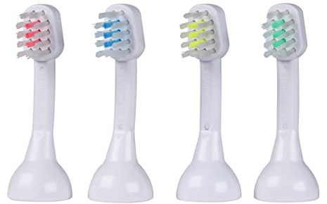 emmi-dent 4x Zahnbürstenaufsatz K4 (1xRot+1xBlau+1xGelb+1xMint) I Ersatzbürsten mit kleinem Bürstenkopf für Kinder & kleine Kiefer I Für emmi-dent Metallic-& Professional Ultraschallzahnbürsten