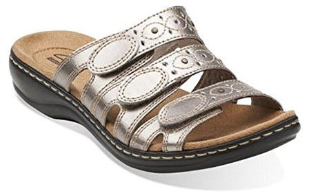 CLARKS Women's Leisa Cacti Slide Sandal, Pewter Leather, 9 W US