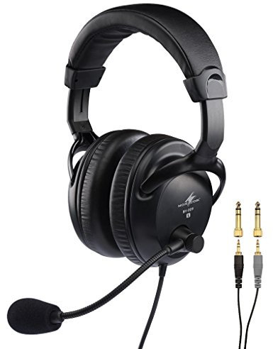MONACOR BH-009 professioneller Stereo-Kopfhörer mit dynamischem Bügel-Mikrofon, On-Ear Ohrhörer in Schwarz