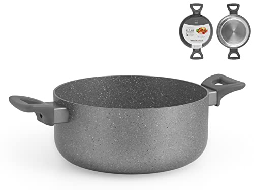 H&H Stone Casseruola Antiaderente, con Fondo Induzione, Pietra, Grigio, 24 cm